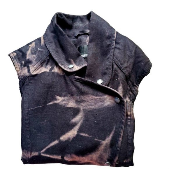 ARITZIA Wilfred Free Blk Tie Dye Linen Cotton Moto Vest, XXS - Picture 8 of 9